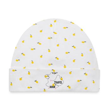 Geboren zum Reisen - Baby Premium Organic Mütze - Weiß/Zitronengelb - Vorne