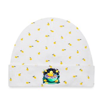 Zitrus-Ducky im Tee-Schaum - Baby Premium Organic Mütze - Weiß/Zitronengelb - Vorne
