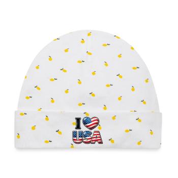 I Love USA – Patriotische Botschaft Emblem-Flagge - Baby Premium Organic Mütze - Weiß/Zitronengelb - Vorne