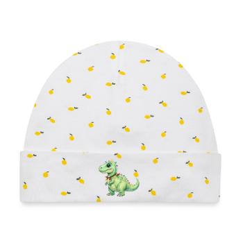 Bunter Dino mit Lichterkette - Baby Premium Organic Mütze - Weiß/Zitronengelb - Vorne