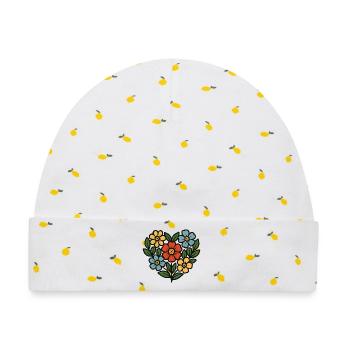 Blumenstrauß Folk-Stil - Baby Premium Organic Mütze - Weiß/Zitronengelb - Vorne
