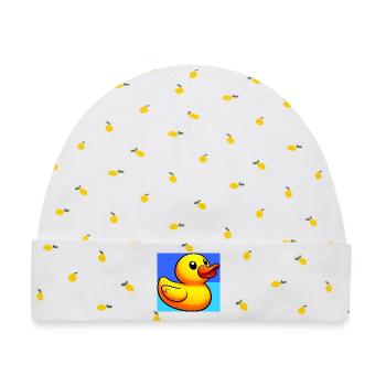 Ente Ente Ente Ente Ente - Baby Premium Organic Mütze - Weiß/Zitronengelb - Vorne