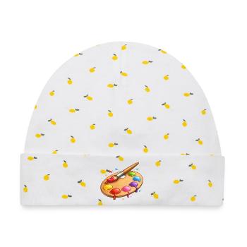 Farbpalette mit Pinsel Illustration - Baby Premium Organic Mütze - Weiß/Zitronengelb - Vorne