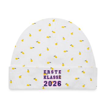 ERSTE KLASSE 2026 – Einschulung Collegestyle cool - Baby Premium Organic Mütze - Weiß/Zitronengelb - Vorne