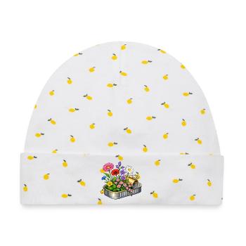 Bunte Blumen in geöffneter Dose Illustration  - Baby Premium Organic Mütze - Weiß/Zitronengelb - Vorne