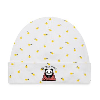 Panda Kuscheltraum unter Decke - Baby Premium Organic Mütze - Weiß/Zitronengelb - Vorne