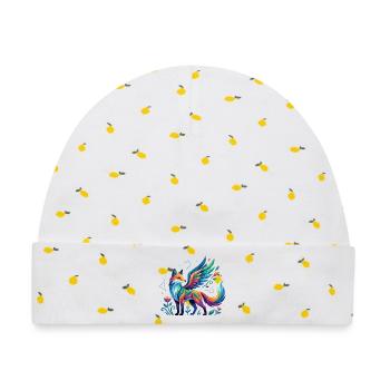 Bunter Fantasie Fuchs mit Flügeln kosmische Muster - Baby Premium Organic Mütze - Weiß/Zitronengelb - Vorne