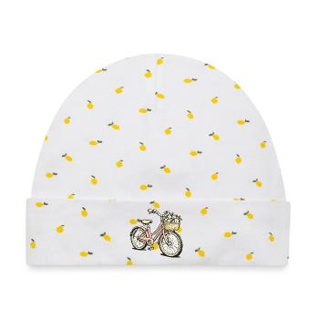 Vintage Fahrrad mit Blumenkorb - Baby Premium Organic Mütze - Weiß/Zitronengelb - Vorne
