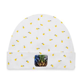 Regenbogenkatze Blick - Baby Premium Organic Mütze - Weiß/Zitronengelb - Vorne