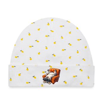 Hund mit VR Brille im Sessel - Baby Premium Organic Mütze - Weiß/Zitronengelb - Vorne
