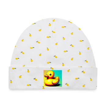 Ente Ente Ente Ente Ente - Baby Premium Organic Mütze - Weiß/Zitronengelb - Vorne