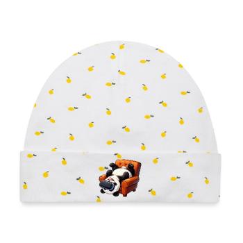 Panda mit VR Brille im Sessel - Baby Premium Organic Mütze - Weiß/Zitronengelb - Vorne