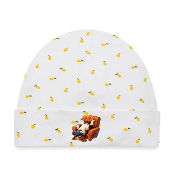 Hund mit VR Brille im Sessel - Baby Premium Organic Mütze - Weiß/Zitronengelb - Vorne
