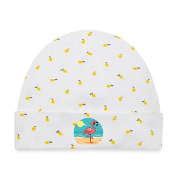 Flamingo beim Sonnenbad Nr.2 - Baby Premium Organic Mütze - Weiß/Zitronengelb - Vorne