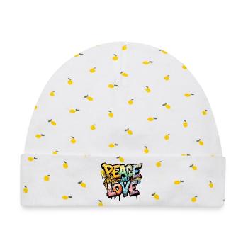 Peace and Love Graffiti - Baby Premium Organic Mütze - Weiß/Zitronengelb - Vorne
