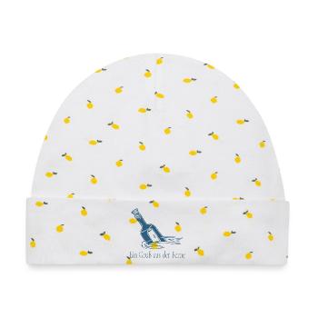 Ein Gruß aus der Ferne Flaschenpost Design - Baby Premium Organic Mütze - Weiß/Zitronengelb - Vorne