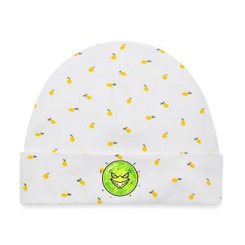 Grimmischer Mond mit Grinsen - Baby Premium Organic Mütze - Weiß/Zitronengelb - Vorne