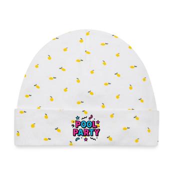 Pool Party 90er Schriftzug - Baby Premium Organic Mütze - Weiß/Zitronengelb - Vorne