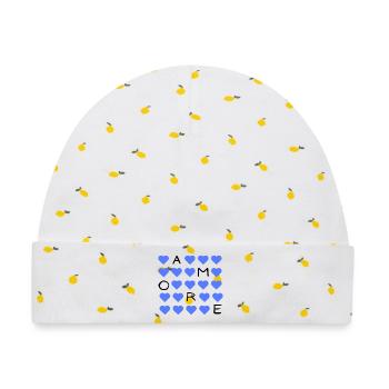 Blauherz Raster Muster - Baby Premium Organic Mütze - Weiß/Zitronengelb - Vorne