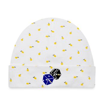 Blauer Würfel Minimal-Design - Baby Premium Organic Mütze - Weiß/Zitronengelb - Vorne