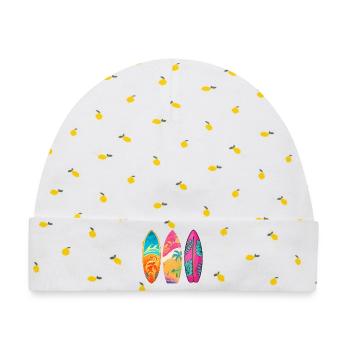 Surf Tropic Buntes Triptychon - Baby Premium Organic Mütze - Weiß/Zitronengelb - Vorne