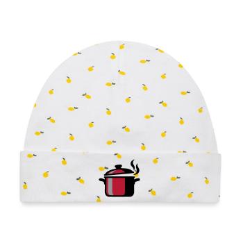 Kochtopf Kochen Küchenchef Restaurant Logo - Baby Premium Organic Mütze - Weiß/Zitronengelb - Vorne