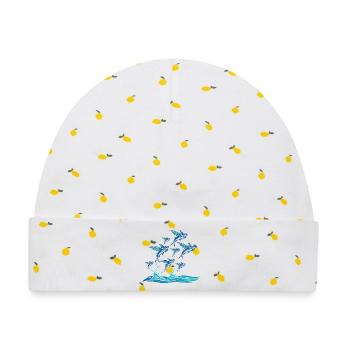 Blauer Fischschwarm über Wellen - Baby Premium Organic Mütze - Weiß/Zitronengelb - Vorne