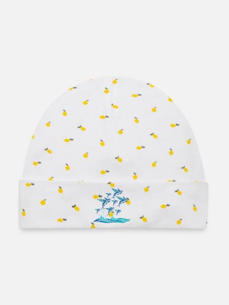 Blauer Fischschwarm über Wellen - Baby Premium Organic Mütze - Weiß/Zitronengelb