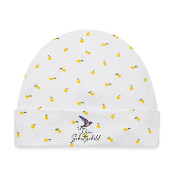 Dein Schutzschild – bunter Geometrie-Vogel - Baby Premium Organic Mütze - Weiß/Zitronengelb - Vorne