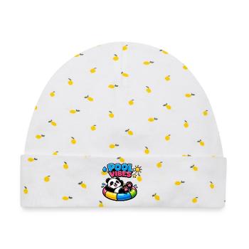 Pool Vibes Panda Relaxen - Baby Premium Organic Mütze - Weiß/Zitronengelb - Vorne
