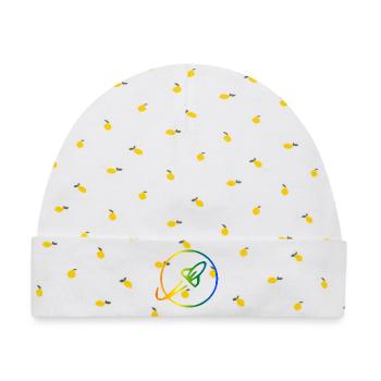 Rakete Regenbogen Umlaufbahn - Baby Premium Organic Mütze - Weiß/Zitronengelb - Vorne
