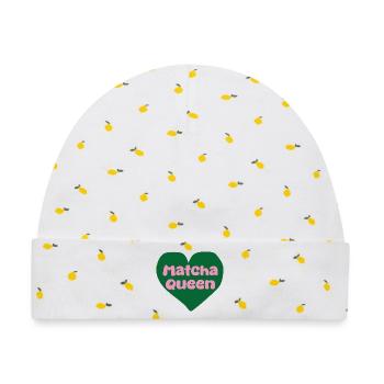 Matcha Queen Herzdesign - Baby Premium Organic Mütze - Weiß/Zitronengelb - Vorne