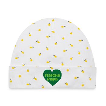 Matcha Papa Herzdesign - Baby Premium Organic Mütze - Weiß/Zitronengelb - Vorne