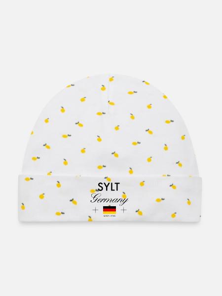 Sylt Deutschland Koordinaten Reise Souvenir - Baby Premium Organic Mütze - Weiß/Zitronengelb