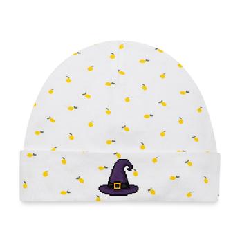 Pixel Hexenhut Purple - Baby Premium Organic Mütze - Weiß/Zitronengelb - Vorne