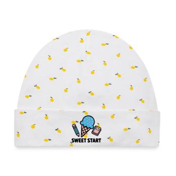 Sweet Start Einschulung Logo - Baby Premium Organic Mütze - Weiß/Zitronengelb - Vorne