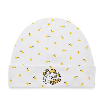 Biber Bauhelm Holz Grafik - Baby Premium Organic Mütze - Weiß/Zitronengelb - Vorne