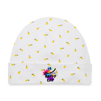 Happy Day - positive Vibes - Baby Premium Organic Mütze - Weiß/Zitronengelb - Vorne