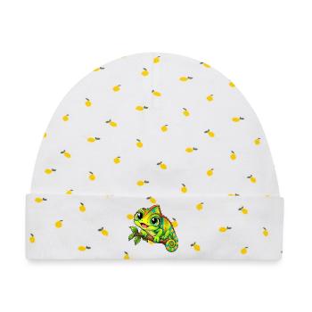 Chamäleon Kawaii Style – Süßes Reptil - Baby Premium Organic Mütze - Weiß/Zitronengelb - Vorne