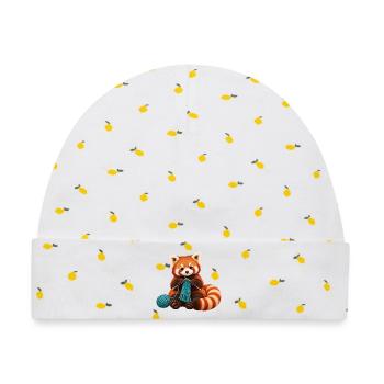 Roter Panda mit türkisfarbenem Schal stricken - Baby Premium Organic Mütze - Weiß/Zitronengelb - Vorne