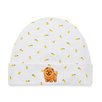 Chow Chow Kawaii Style – Flauschiger Hund - Baby Premium Organic Mütze - Weiß/Zitronengelb - Vorne
