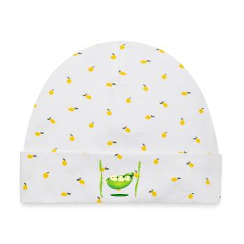 Bohnen Hängematte  - Baby Premium Organic Mütze - Weiß/Zitronengelb - Vorne