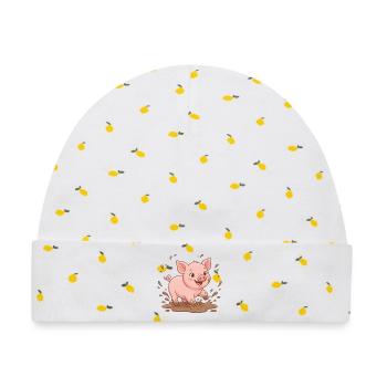 Matschspaß Schweinchen - Baby Premium Organic Mütze - Weiß/Zitronengelb - Vorne