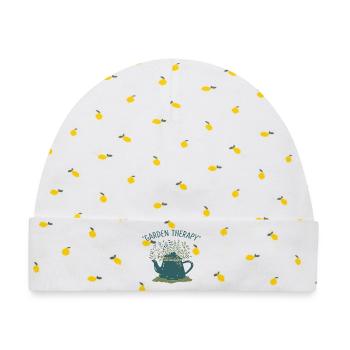 Garten Therapie Teekanne - Baby Premium Organic Mütze - Weiß/Zitronengelb - Vorne