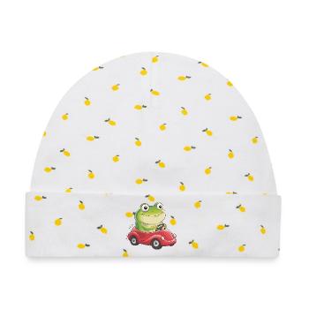  Fröhlicher Frosch Im Roten Flitzer Lustige - Baby Premium Organic Mütze - Weiß/Zitronengelb - Vorne