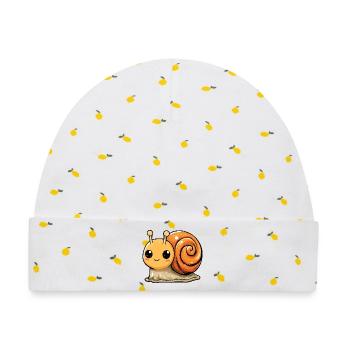 Orangene Schnecke Spiraldesign - Baby Premium Organic Mütze - Weiß/Zitronengelb - Vorne