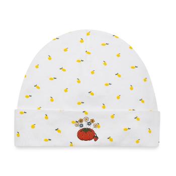 Blütenkopf-Nadeln in einem Tomatennadelkissen - Baby Premium Organic Mütze - Weiß/Zitronengelb - Vorne