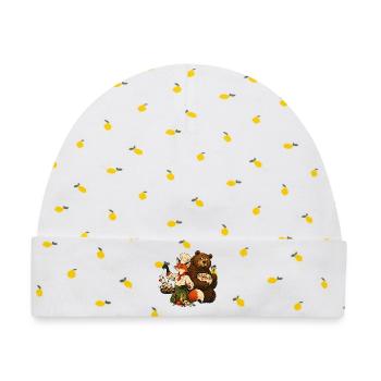 Fuchs & Bär beim Kochen – Kochteam - Baby Premium Organic Mütze - Weiß/Zitronengelb - Vorne
