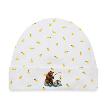 Bär & Ente beim Fliegenfischen – Outdoor - Baby Premium Organic Mütze - Weiß/Zitronengelb - Vorne