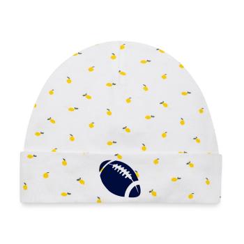 Dunkles Football Stitch-Design - Baby Premium Organic Mütze - Weiß/Zitronengelb - Vorne